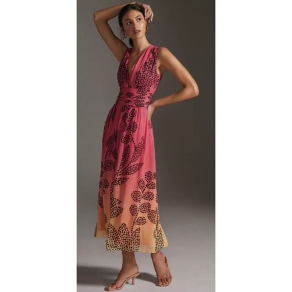 Verb by Pallavi Singhee Dresses & Skirts - Verb by Pallavi Singhee Womens XXS Ombre Maxi Dress Pink Black Dotted Floral